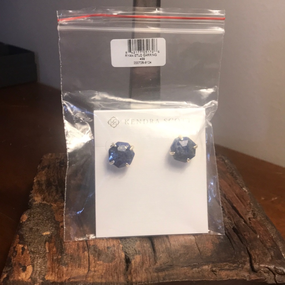 Kendra Scott Gold Stud Blue Lapis Ryan Earrings!! - Picture 6 of 7